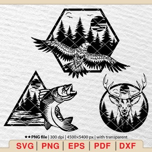 Wildlife Scene SVG Bundle: Deer, Eagle, Fish, Woodland (Digital Files)
