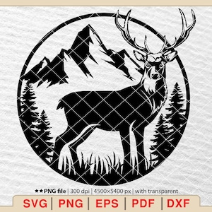 Deer and Mountains Svg,Deer Svg,Wildlife Svg,Adventure Svg,Deer clipart,Forest Svg,Deer Silhouette,Deer and Mountains Clipart [EP-186]