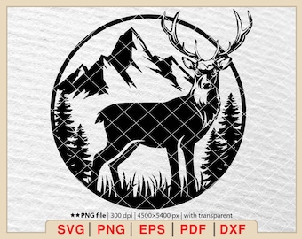 Deer and Mountains SVG Clipart: Wildlife Adventure Design (Digital Download)