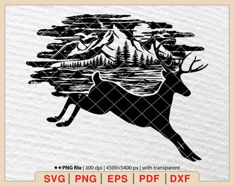 Deer and Mountain Scene SVG: Forest Wildlife Vector (Digital Files)