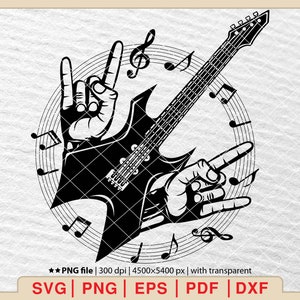Rock On Guitar SVG: Music Note Clipart (Digital Files)