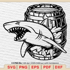 Shark in Barrel SVG: Silhouette Clipart Design (Digital Files)