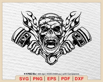Skull Mechanic SVG: Piston & Wrench Garage Logo (Digital Files)