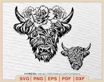 Floral Highland Cow SVG: Scottish Heifer Clipart (Digital Files)