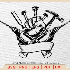 Carpenter Tools SVG: Drill, Hammer, Chisel (Digital Files)