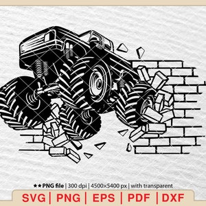 Monster Truck In The Wall Svg, Muscle Car Svg, Car Decals Wall Art, Crashing Monster Truck Svg, Muscle Car Svg, Car Decals Wall Art [EP-269]