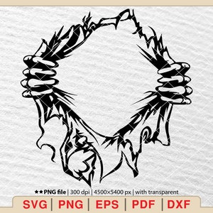 Gescheurd SVG, Tear Away Svg, gescheurd open shirt SVG, zombie hand SVG, digitale download SVG, PNG, EPS, PDF, DXF [EP-33]