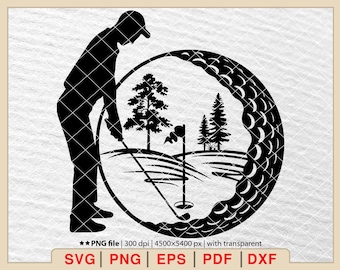 Golfer Silhouette SVG Bundle: Golf Club, Ball, Monogram (Digital Files)