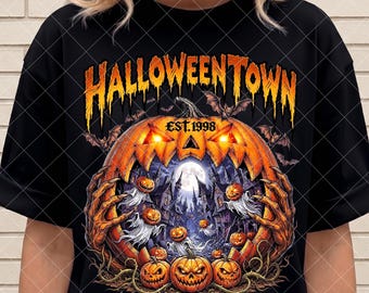 Vintage Halloweentown PNG |Pumpkin Village Shirt Design |Haunted Pumpkin Scene | Retro Spooky Season Sublimation |Fall Halloween Graphic PNG