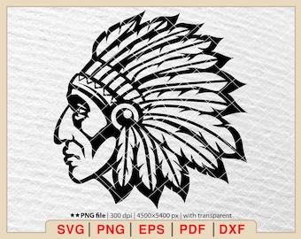 Indian Chief Headdress (svg, png, eps, pdf, dxf) (Digital Download)
