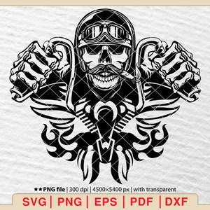 Motorcycle Skull SVG: Biker Clipart, Chopper Rider Design (Digital Files)