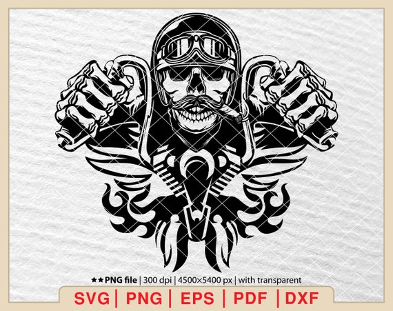 バイクの頭蓋骨 SVG: バイカー クリップアート、チョッパー ライダー