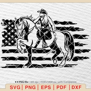 US Flag Cowboy Riding Horse SVG: Western Rodeo (Digital Files)