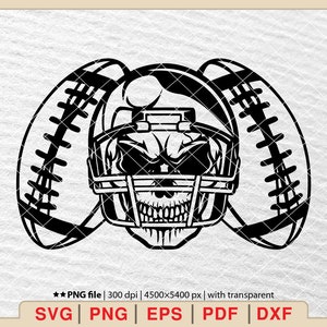 Skull Football Player SVG: Helmet Silhouette (Digital Files)