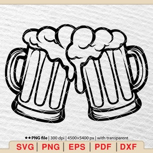 Beer Mugs Toasting Svg, Beer Svg, Beers Cheers Svg, Beer Vector, Beer Clipart, Beer Silhouette, Beer Mugs Svg, Cheers Svg [EP-308]