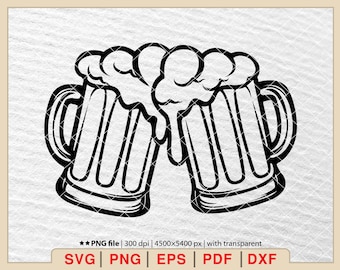 Boccali di birra brindanti SVG: Clipart vettoriale di saluti (download digitale)