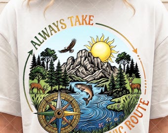 Always Take The Scenic Route PNG Design | Vintage Mountain T-Shirt Graphic | Outdoor Nature Printable | Camping Sublimation PNG