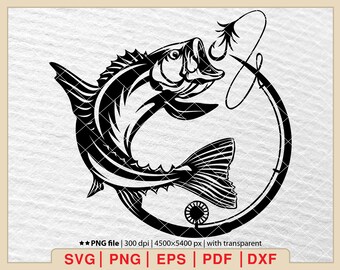 Bass Fishing SVG: Fisherman Catching Fish Outdoors (Digital Download)