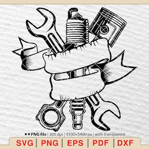 Narzędzia naprawcze Svg, Klucz Svg, Logo mechanika, Logo majsterkowicza, Logo naprawy, Mechanik Svg, Majster Svg, Narzędzia samochodowe Svg, Pliki dla Cricut [EP-17]