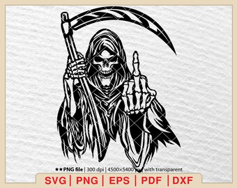 Grim Reaper Middle Finger SVG: Skull & Scythe Clipart (Digital Download)
