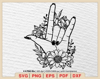 Heavy Metal Hand Svg, Hand with flowers Svg, Flowers Rock Svg, Rock on hand Svg, Hand Svg,Floral Hand Svg,Wildflower peace sign Svg [EP-344]