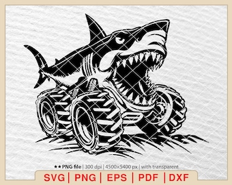 Shark Monster Truck SVG PNG, Monster Truck Shark svg, Off Road Vehicle Clipart, Shark Truck shirt Design, Big Truck Clipart [EP-592]