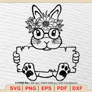 Blumen Hase SVG, Hase mit Blumen SVG, niedliche Hase SVG, niedliche Hase Gesicht SVG, Osterhase svg, Kaninchen svg, Blumen Kaninchen svg [EP-520]