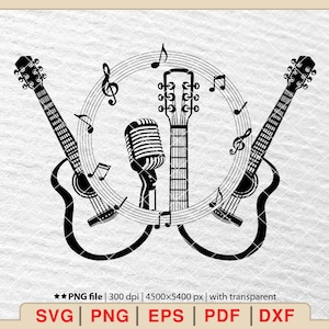 Guitar Music Note SVG: Rock and Roll Design (Digital Files)