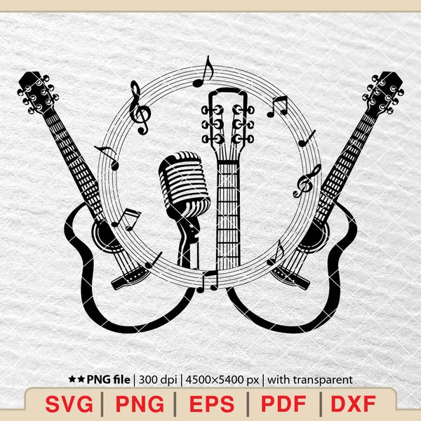 Guitar Music Note Svg, Rock Music Svg, Music Note Svg, Rock and roll Music Svg, Rock hand Svg, Rockin Svg [EP-326]