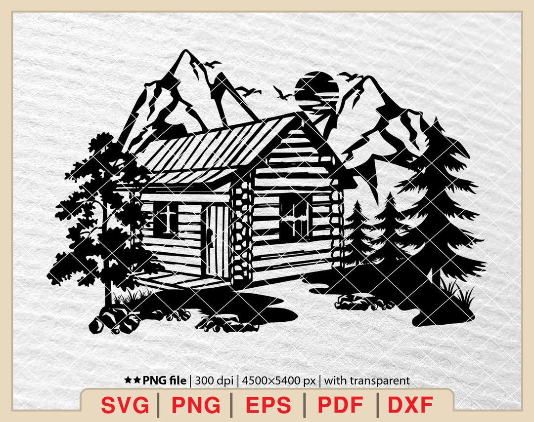Lake Cabin Scene SVG: Mountain Forest Design (digital Files) - Etsy