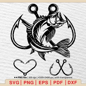 Bass Fisch SVG, Fisch Haken svg, Fisch svg, Segelfisch svg, Fisch svg, Angelhaken svg, Angeln Clipart, Angeln svg, Haken svg [EP-93]