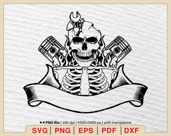 Teschio da motociclista meccanico SVG: strumento di riparazione Chopper Design (file digitali)