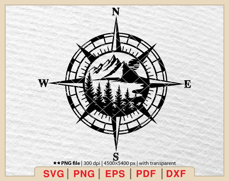 Compass Mountain Scene SVG Forest Adventure Design digital Files Compass Mountain Scene SVG Forest Adventure Design digital Files