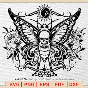 Floral Moth with Skull SVG PNG, Floral Moth Clipart, Skull Moth svg, Deaths Head Hawkmoth svg, Skull Flower with Butterfly svg [EP-557]