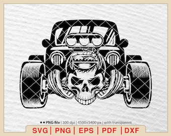 Hot Rod Skull Svg, auto d'epoca Svg, Hot Rod Car Svg, auto d'epoca Svg, Muscle Car Svg, clipart auto, silhouette Hot Rod [EP-154]