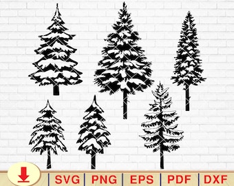Pacchetto SVG di alberi di Natale innevati: Clipart di alberi di pino (download digitale)