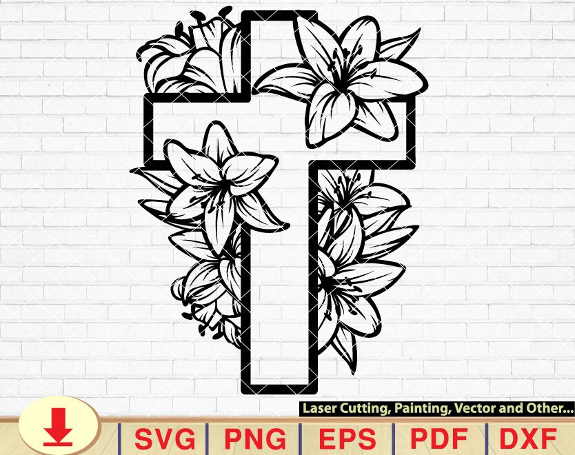 Floral Cross Svg Cross and Flowers Svg Floral Svg Christian Etsy
