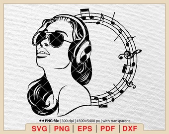 Music Girl SVG: Musical Notes Design (Digital Files)