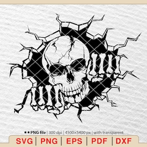 Skull In The Wall Svg, Peeking Skull Svg, Tear off skull, Skull Svg, Skull Shirt, Skull Clipart, Scratches Svg, Claw Scratch Svg [EP-90]