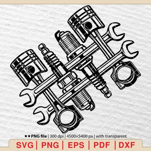Mechanic Tools SVG: Wrench, Piston, Spark Plug (Digital Files)