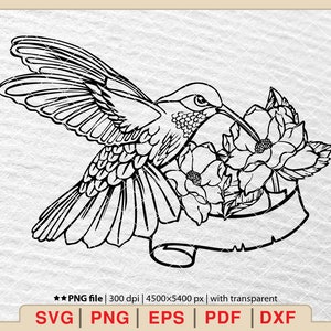 Floral Hummingbird Svg, Hummingbird Flowers Svg, Hummingbird Svg,Hummingbird With Flowers Svg, Bird Svg, Flower Hummingbird Svg [EP-445]