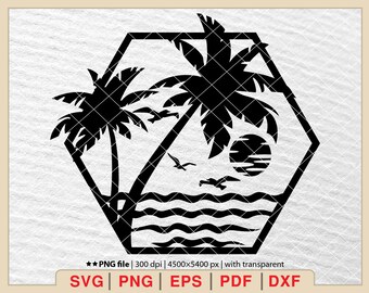 Beach Palm Tree Sunset SVG Clipart Bundle (Digital Download)