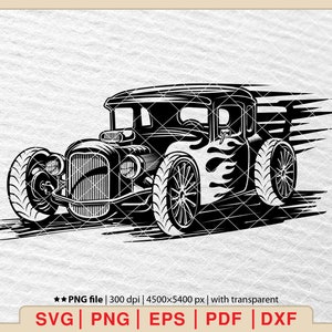 Hot Rod with Flames SVG: Classic Car Clipart (Digital Files)