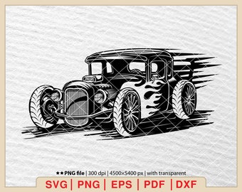 Hot Rod with Flames SVG: Classic Car Clipart (Digital Files)