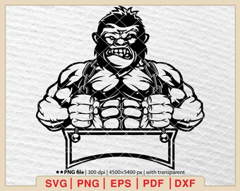 Muscular Gorilla Gym SVG: Bodybuilding Fitness Design (Digital Files)