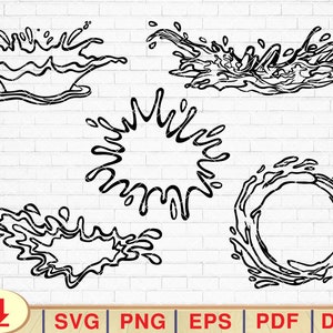 Water Splash SVG: Wave Borders, Droplets, Bubbles (Digital Download)