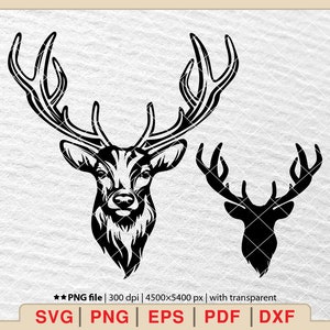 Deer Head Svg, Buck Head Svg, Deer Hunting Svg, Deer Hunting Clipart, Deer Svg, Deer Head SVG Bund, Deer Head Silhouette [EP-403]