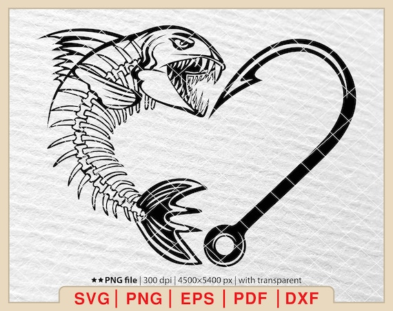 fish bone fish hook png Piranha Skeleton & Fish Hook SVG: Fishing Clipart (digital Download)