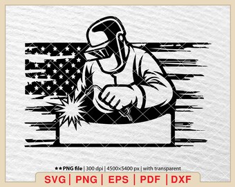 Welder & Flag SVG: Welding Logo, Steel Design (Digital Files)