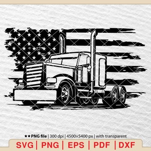 Semi Truck With Flag Svg, Semi Truck Svg, Truck Svg, Big Truck Clipart, Truck Cricut, Truck Cutfile, Truck Driver Vector [EP-239]